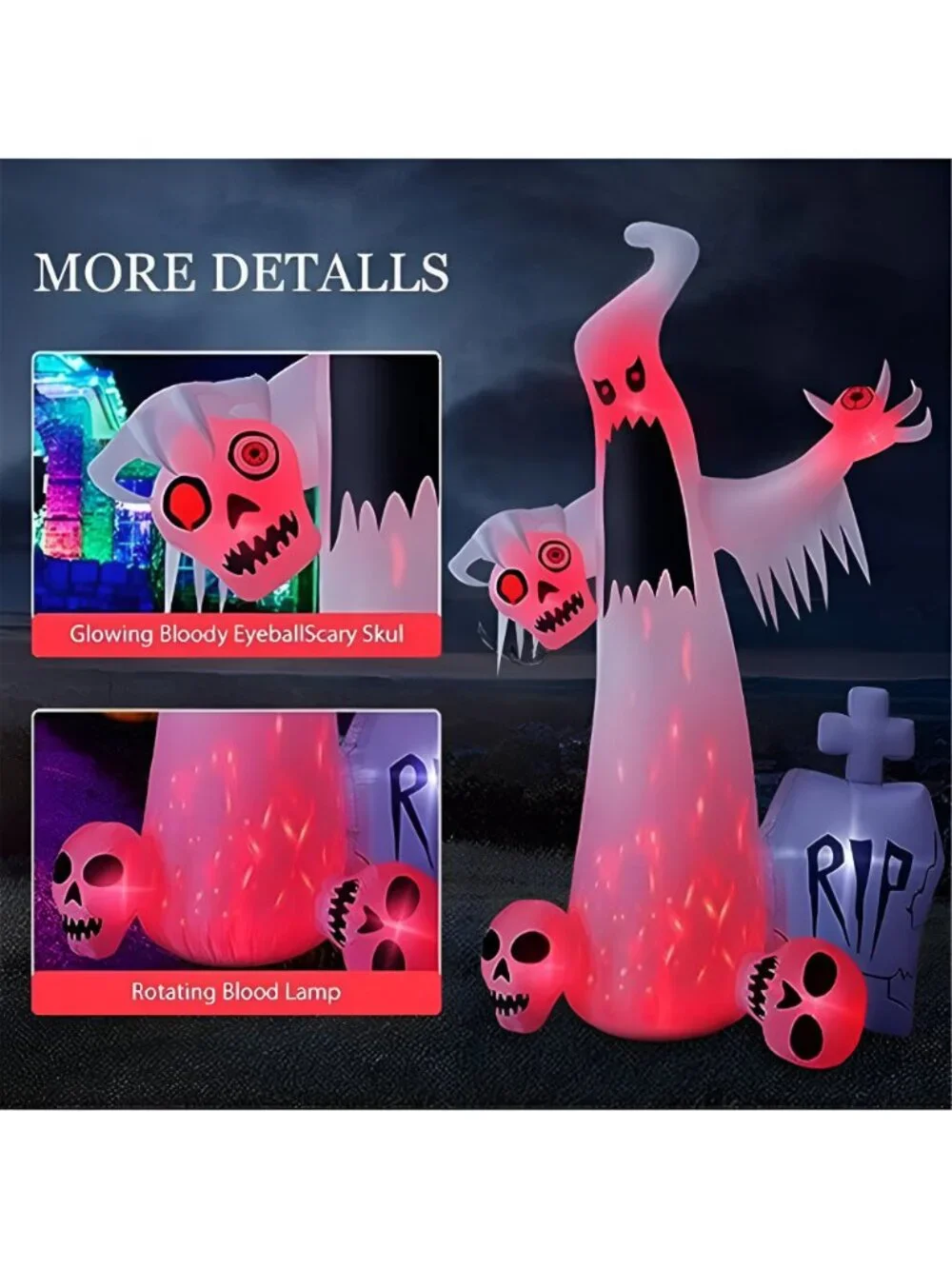 12 FT Halloween Inflatables Outdoor Decorations Ghost with 3 Skulls
